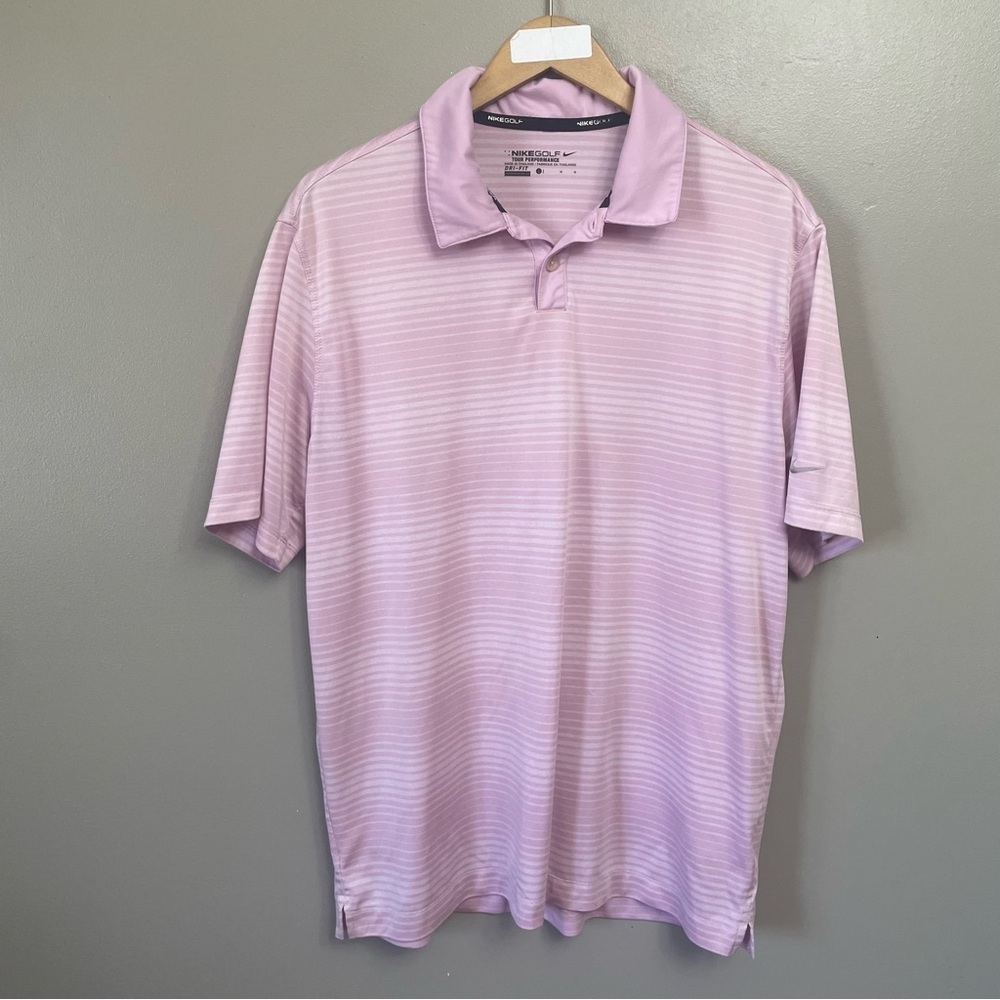 Nike Men’s large Golf Tour Performance Dri-Fit Polo pink stripe Athleisure